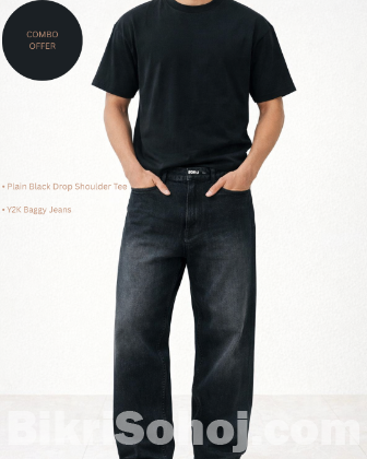 Black baggy jeans and black drop shoulder